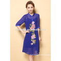 Half Sleeve Floral Embroidery Black blue red Midi Dresses For Women